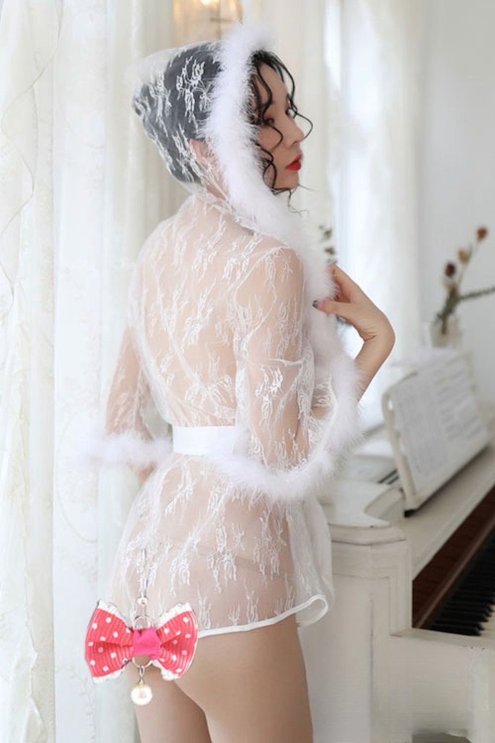 クリスマス衣装フード付き セクシーシースルーパジャマ