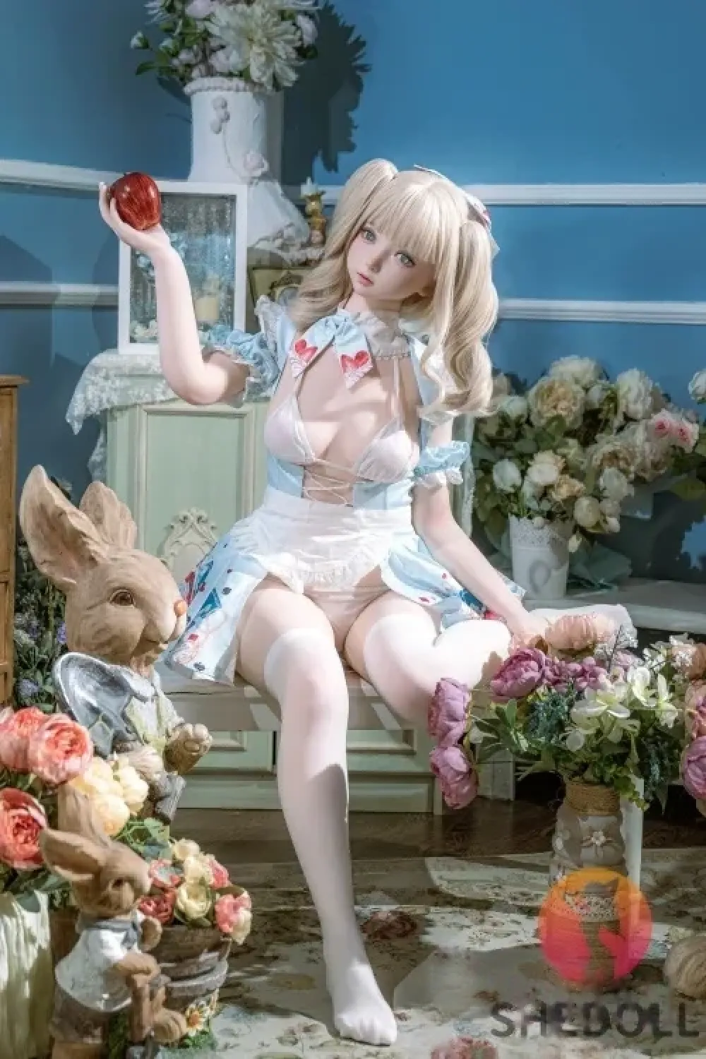 SHE DOLL 3番メイク 南溪 150cm可愛らしい幼顔 甘いラブドール 金髪 キレカワ ダッチワイフ Bカップ ノーマル肌 掲載画像はシリコンヘッド+TPEボディ