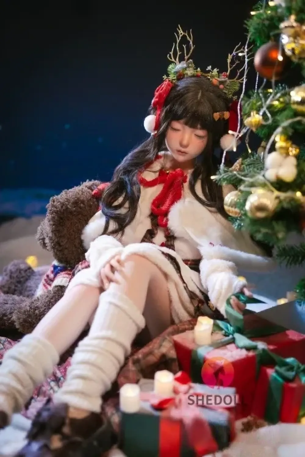 SHE DOLL 北栀 148cmクリスマス目閉じラブドール 人気 可愛い女性リアルドール Dカップ ノーマル肌 掲載画像はフルシリコン製